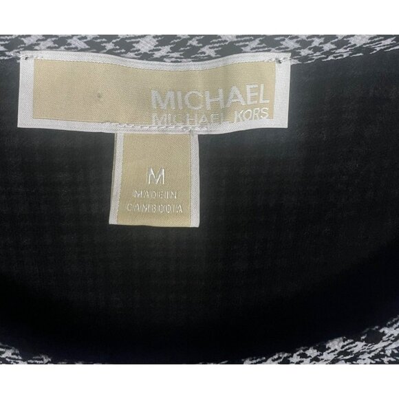 Michael Kors Womens Black & White Plaid Short Sleeve Top With Split Back Medium - Picture 6 of 14